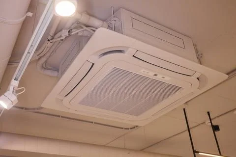 Interior air handling components view, Ceiling mounted air conditioning and Photos