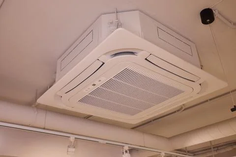 Interior air handling components view, Ceiling mounted air conditioning and Photos