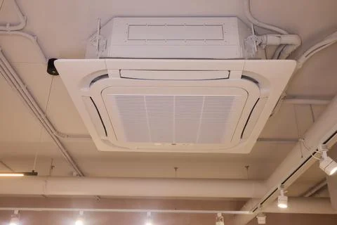 Interior air handling components view, Ceiling mounted air conditioning and Photos