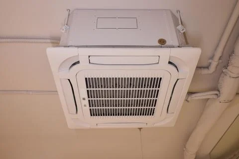Interior air handling components view, Ceiling mounted air conditioning and Photos