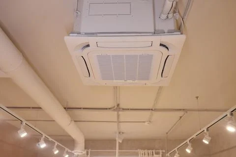 Interior air handling components view, Ceiling mounted air conditioning and Photos
