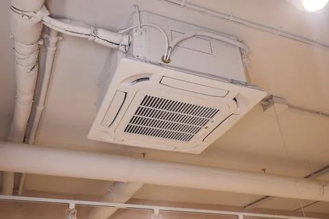 Interior air handling components view, Ceiling mounted air conditioning and Photos