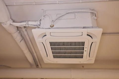 Interior air handling components view, Ceiling mounted air conditioning and Photos
