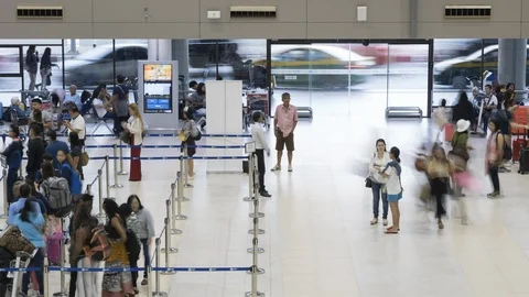 Interior Airport Check in Rush Time-lapse Stock Footage 102124640