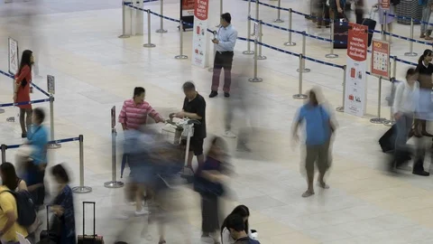 Interior Airport Rush Time-lapse Stock Footage 100203567