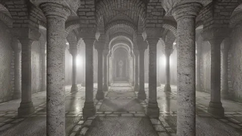 Interior of an ancient castle with columns Vídeos de archivo 309971785
