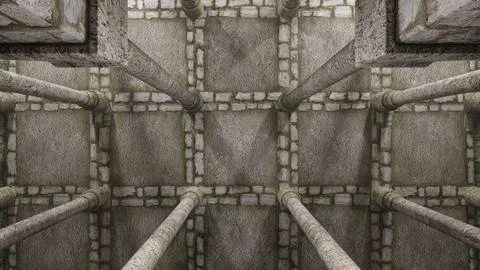 Interior of an ancient castle with columns top down view Ilustração Stock