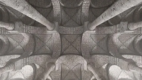 Interior of an ancient castle with columns view from bottom to top Stock Footage 309971783