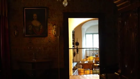 Interior of ancient castle rooms with stone walls 4K Video stock 321155332