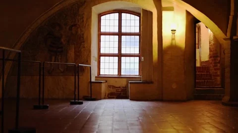 Interior of ancient castle rooms with stone walls 4K Stock Footage 321180371
