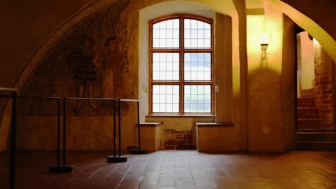 Interior of ancient castle rooms with stone walls 4K Video stock 321180550