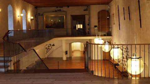 Interior of ancient castle rooms with stone walls 4K Stock Footage 321180555