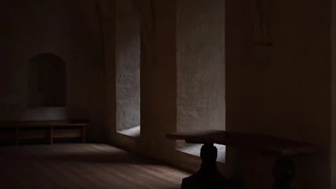 Interior of ancient castle rooms with stone walls 4K Video stock 321181619