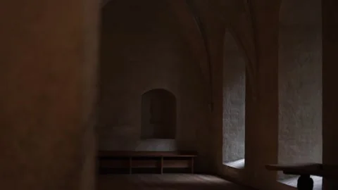 Interior of ancient castle rooms with stone walls 4K Stock Footage 321181655