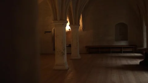 Interior of ancient castle rooms with stone walls 4K Video stock 321181752