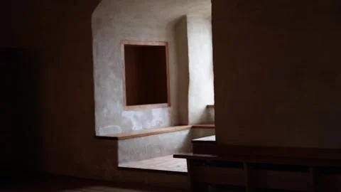 Interior of ancient castle rooms with stone walls 4K Video stock 321181830