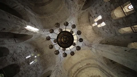Interior of ancient Mokva Cathedral. Caucasus christian landmarks Stock-Footage 85124904