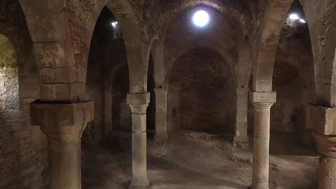 Interior of ancient stone church Stock Footage 294003631