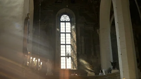 Interior Of Ancient Temple. Sun Rays Shine Through Large Windows. Stock-Footage 110746408