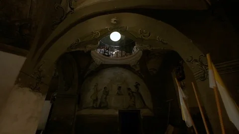 Interior Of Ancient Temple. Sun Rays Shine Through Large Windows. Stock-Footage 110746972