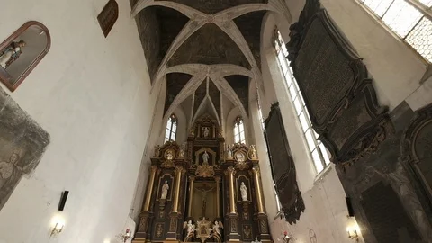 Interior Of Ancient Temple. Sun's Rays Illuminate The Icons And Ancient Frescoes Stock Footage 110746577