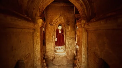 Interior of the ancient temples in Bagan eim ya kyaung Myanmar Stock Footage 140646988