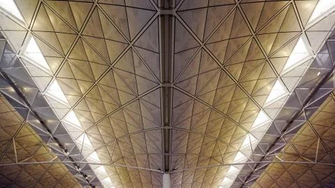 Interior and ceiling of airport archtecture terminal building Stock Photos