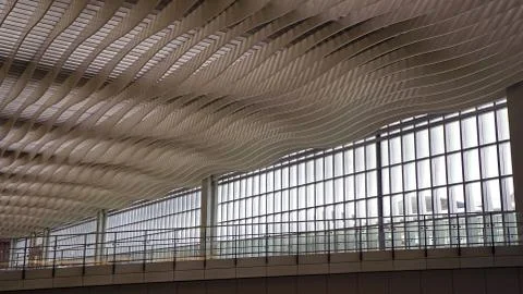 Interior and ceiling of airport archtecture terminal building Stock Photos
