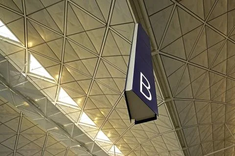 Interior and ceiling of airport archtecture terminal building Stock Photos