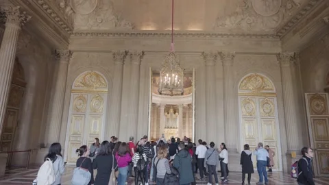 The interior and details of the Royal Chapel Versailles artwork floor to ceiling Stock Footage 275870004