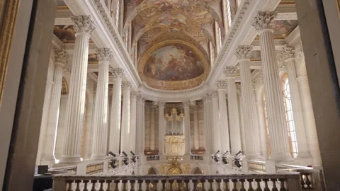The interior and details of the Royal Chapel Versailles artwork floor to ceiling Stock Footage 275870036