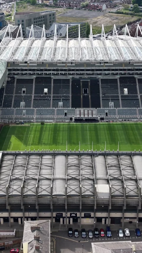 Interior and pitch side view of St James Park, Newcastle United [Portrait video] Stock Footage 340353728