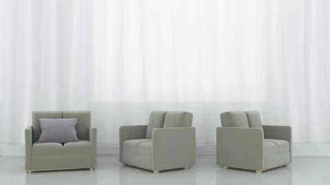 The interior and three sofas on empty white wall background. 3D rendering イラスト素材