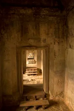 Interior of Angkor Wat ancient temple in Siem Reap. Cambodia Stock Photos