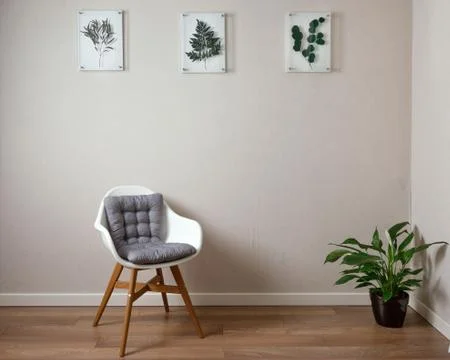 The interior of the apartment. wall with frames with plants Stock Photos
