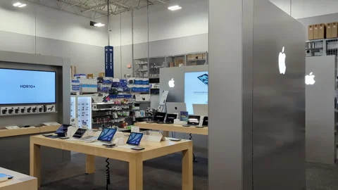 Interior of Apple Store With Customers. Customers Browsing, Trying and Buyi.. Video stock 336665845