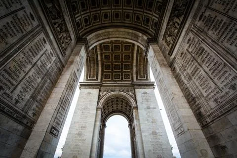 The interior of the Arc de Triomphe, in Paris, France. Stock Photos