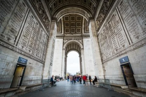 The interior of the Arc de Triomphe, in Paris, France. Stock Photos