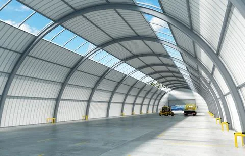The interior of an arched industrial hangar Stock Illustration