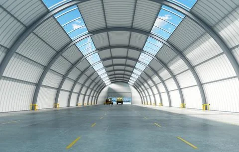 The interior of an arched industrial hangar Stock Illustration