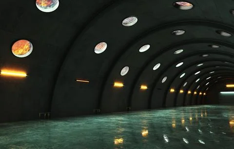 The interior of an arched industrial hangar Stock Illustration