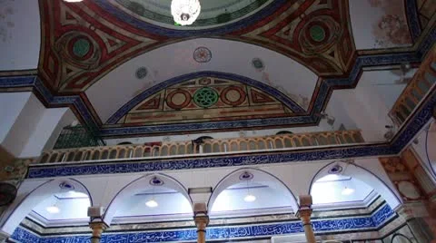 Interior arches and balcony of a mosque in Israel. Stock Footage