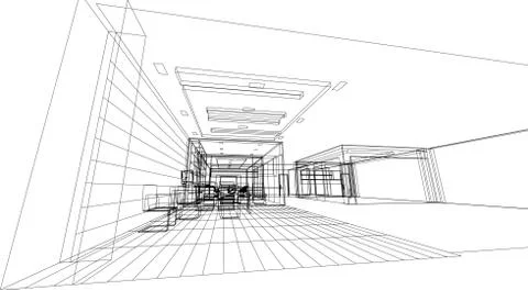 Interior architecture abstract, 3d illustration 스톡 일러스트
