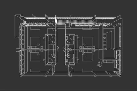 Interior architecture abstract, 3d illustration, modern building Illustrazione stock