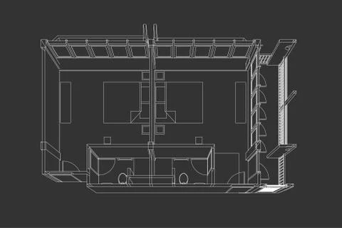 Interior architecture abstract, 3d illustration, Top view building structure, 스톡 일러스트