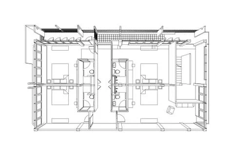 Interior architecture abstract, 3d illustration, Top view building structure, Stock Illustration