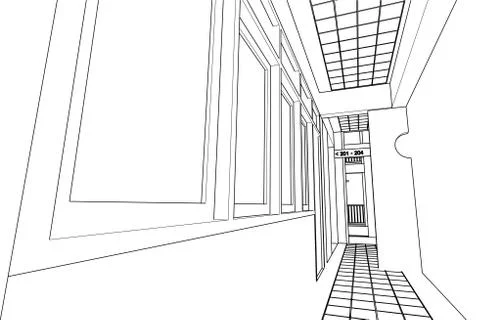 Interior architecture abstract, 3d illustration, Top view building structure, 스톡 일러스트
