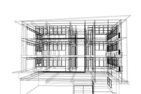 Interior architecture abstract, 3d illustration, Top view building structure, Stock Illustration