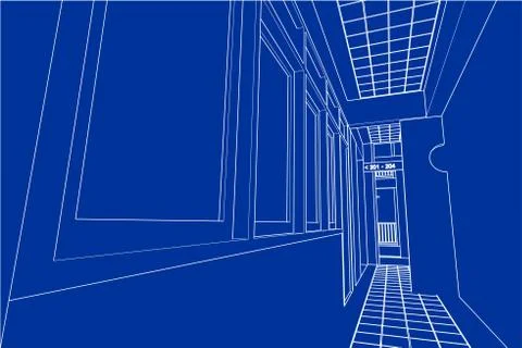 Interior architecture abstract, 3d illustration, Top view building structure, Stock Illustration