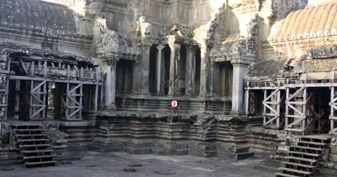 Interior architecture of historic Angkor Wat temple in Sie Rep, Cambodia. Video stock 289271704